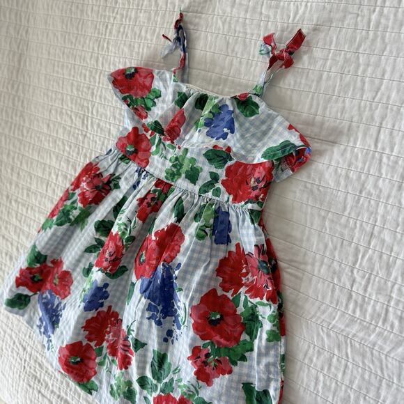 Janie And Jack Sky Blue Gingham Floral Dress 18-24m - Picture 1 of 8